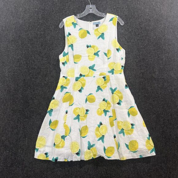 Cynthia Rowley Dresses & Skirts - Cynthia Rowley Dress Women's 14 White Lemon Print Linen Fit Flare Pockets Fruit